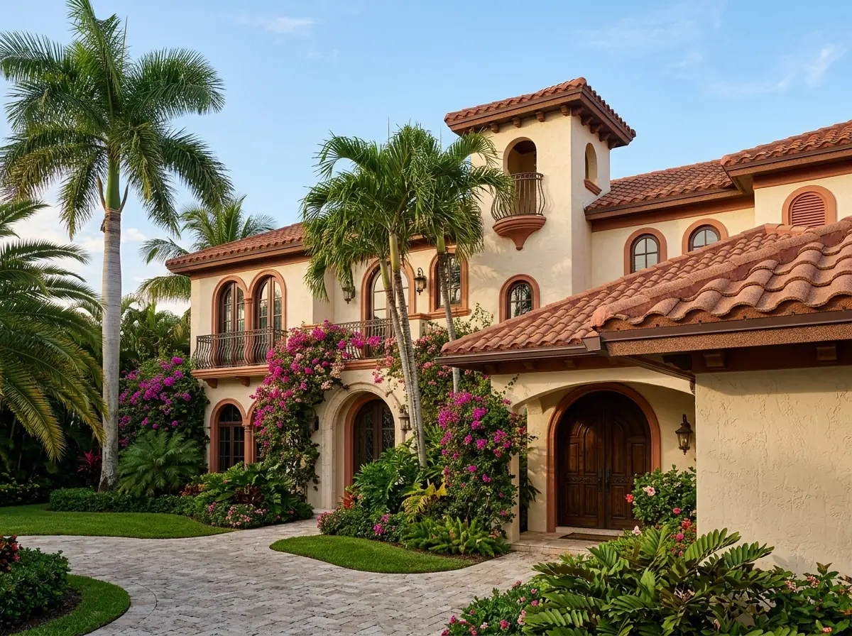 Stone-coated steel roof panels shaped like barrel tile on a Florida home